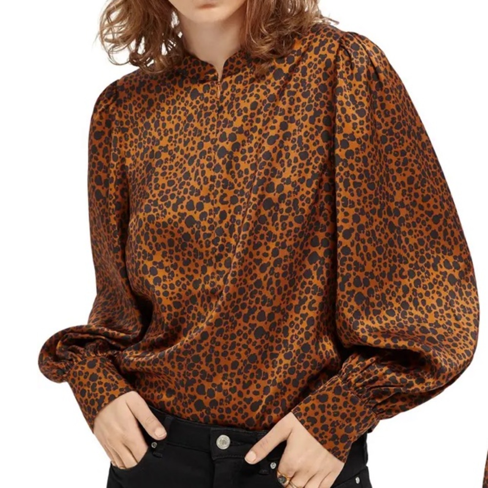 Scotch & Soda Volume Sleeve Top Zip Neck Blouse NWT